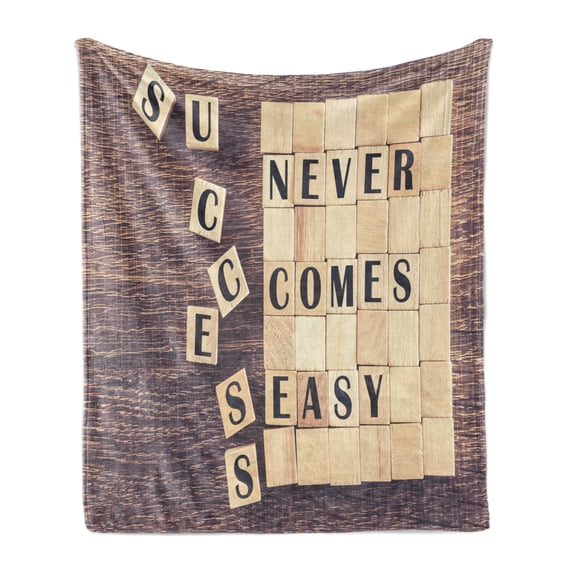 Inspirational Soft Flannel Fleece Throw Blanket, Success Never Comes Easy Words on Scribble Lifestyle Saying Print, Cozy Plush for Indoor and Outdoor Use, 60" x 80", Umber Sand Brown, by Ambesonne