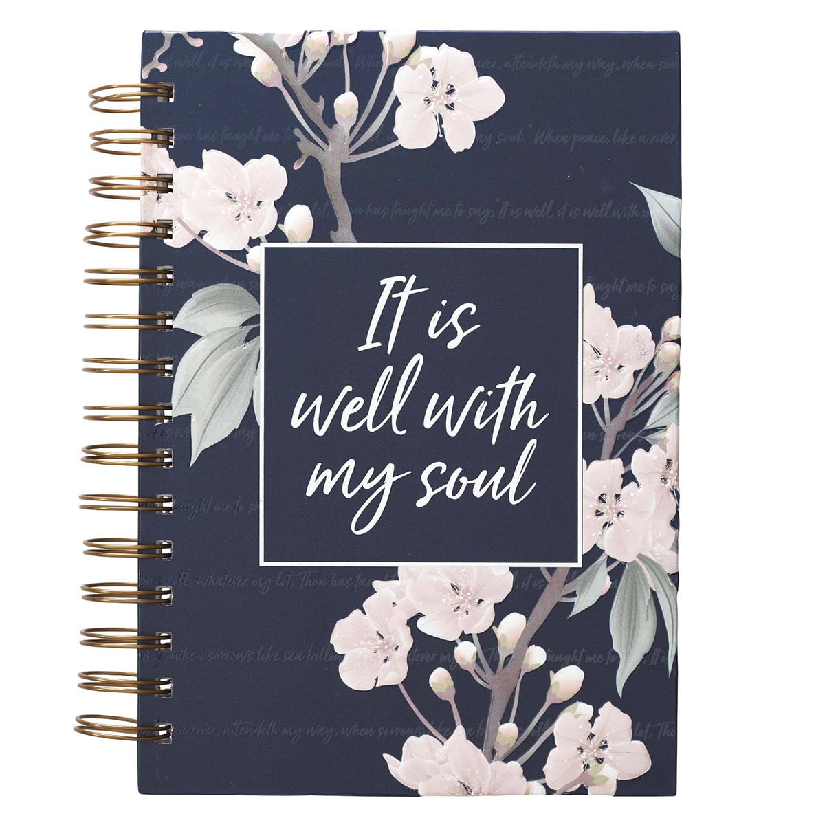 CHRISTIAN ART GIFTS Inspirational Spiral Journal Notebook for Women It is Well Navy Blue Floral Wire Bound w/192 Ruled Pages, Large Hardcover, With Love