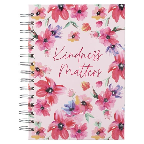 Inspirational Spiral Journal Notebook for Women Kindness Matters Pink Cosmos Floral Wire Bound w/192 Ruled Pages, Large Hardcover, With Love