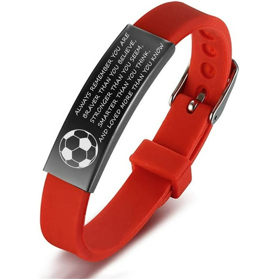 Inspirational Sport Jewelry for Teens Adults, Customized Stainless Steel Baseball/Soccer/Football/Basketball Bracelet Personalized Sporty Silicone Wristband for Sport Fans Gift