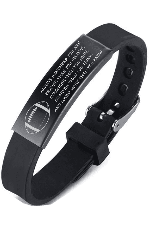 Inspirational Sport Jewelry for Teens Adults, Customized Stainless Steel Baseball/Soccer/Football/Basketball Bracelet Personalized Sporty Silicone Wristband for Sport Fans Gift