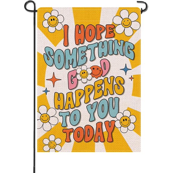Inspirational Spring Summer Small Decorative Garden Flag, Something Good Happens To You Sun Sunshine Flower Yard Lawn Outside Decor, Positive Quote Outdoor Home Decoration Double Sided 12.5 x 18