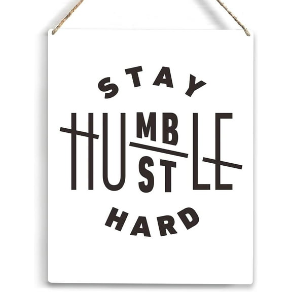 Inspirational Stay Humble Hustle Hard Wood Sign Rustic Motivational Wooden Hanging Plaque for Home Office Wall Art Decoration 8x10 Inch Present