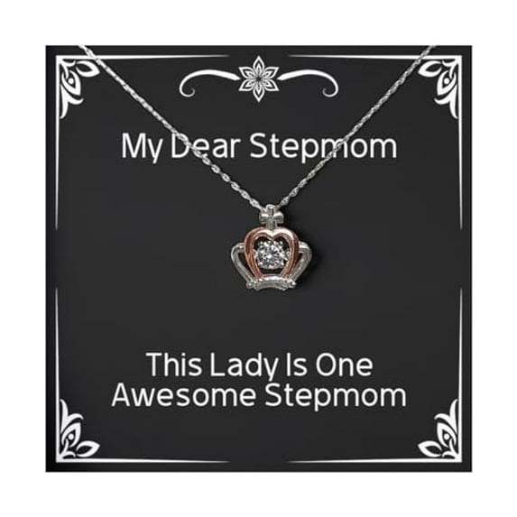 Inspirational Stepmom Crown Pendant Necklace, This Lady Is One Awesome Stepmom, Motivational Jewelry For Mom From Daughter, Perfect gifts for stepmoms who have everything, Unique gifts for stepmoms,