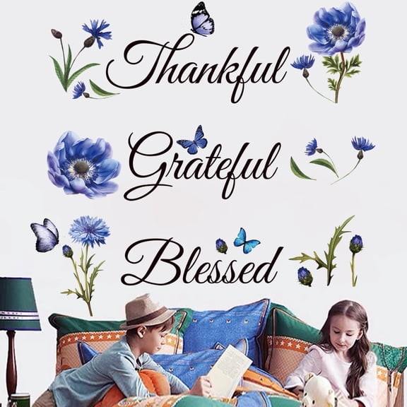 Inspirational Sticker Quote Grateful Thankful Blessed Removable Peel and Sticker Religious Wall Decor Blessed Wall Sign Inspirational for Kitchen Living Room Dining Room.