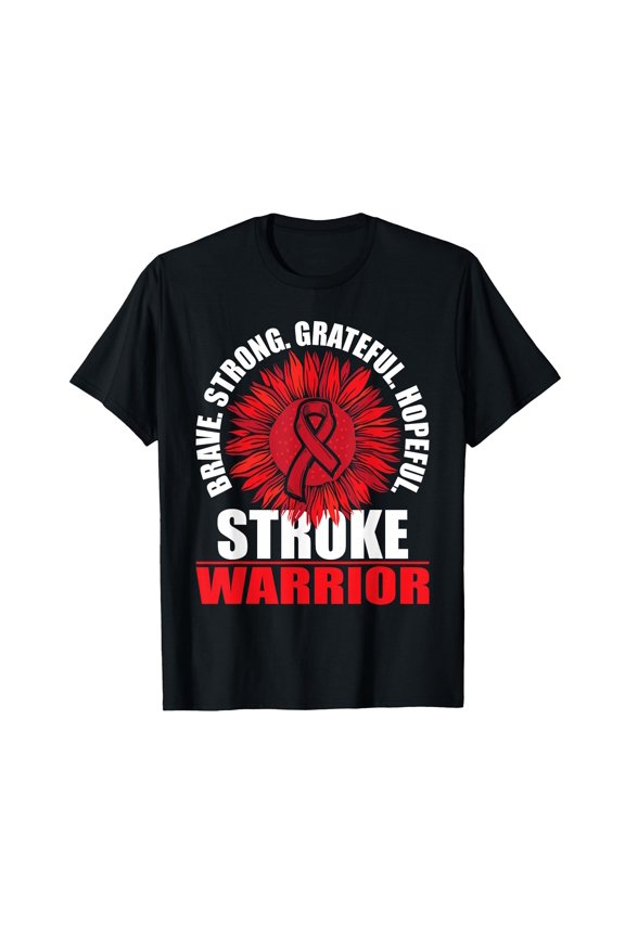 Inspirational Stroke Warrior Red Awareness Ribbon T-Shirt for Stroke Survivor Support