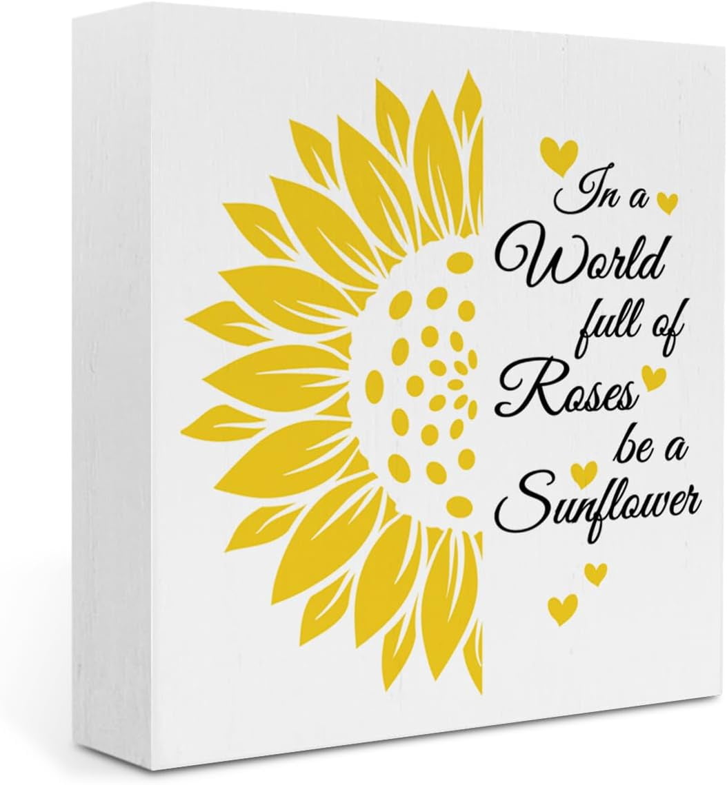 Sunshine Square Sign Inspirational Sunflower Decor Sunflower Gifts Sunshine Wood Box Sign 7 ...