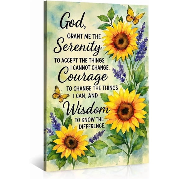 Inspirational Sunflower Lavender Butterfly Serenity Prayer Wall Art God Grant Me The Serenity Courage Wisdom Canvas Poster Print for Home Bedroom Living Room Office Decor