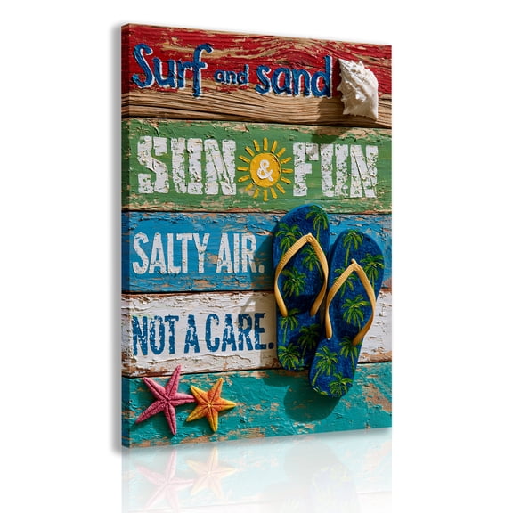 Inspirational "Surf Beach" Framed Canvas Print – "Surf, Beach, Sun & Fun" Wall Art; Coastal/Beach Theme, Summer Decor – Perfect for Seaside Villas and Vacation Homes