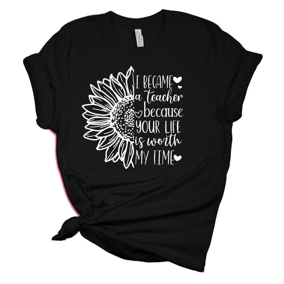 Inspirational Teacher Sunflower Teacher Appreciation Ladies Short Sleeve T-shirt Graphic Tee Graphic Tee-Black-xl