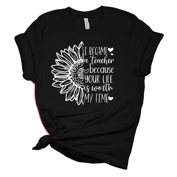 Inspirational Teacher Sunflower Teacher Appreciation Ladies Short Sleeve T-shirt Graphic Tee Graphic Tee-Black-xl