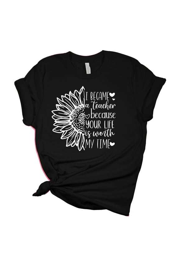 Inspirational Teacher Sunflower Teacher Appreciation Ladies Short Sleeve T-shirt Graphic Tee Graphic Tee-Black-xl