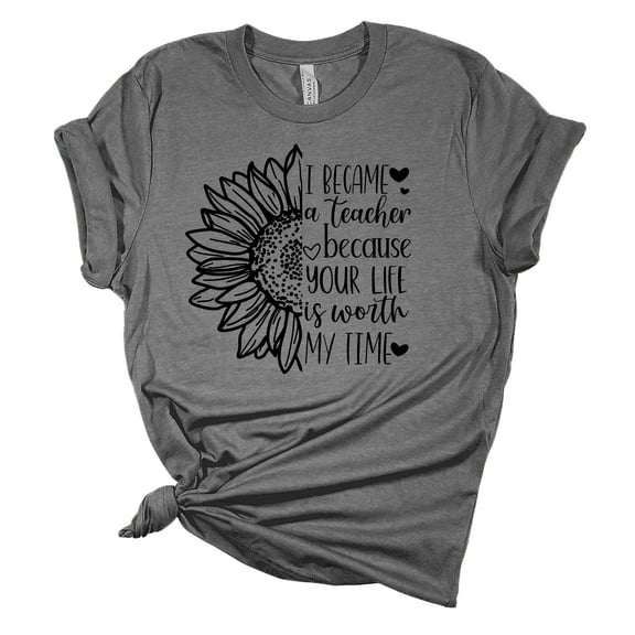 Inspirational Teacher Sunflower Teacher Appreciation Ladies Short Sleeve T-shirt Graphic Tee Graphic Tee-Sports Grey-small