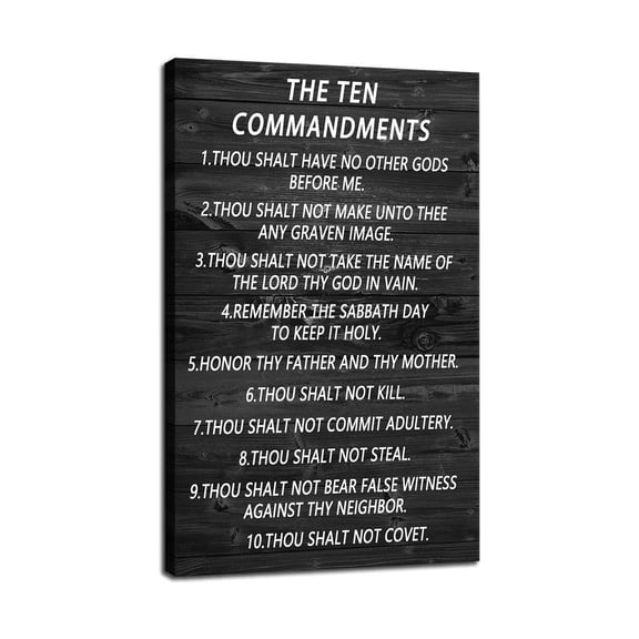 Inspirational Ten Commandments Canvas Art - Christian Motivational Poster for Modern Living Room and Office
