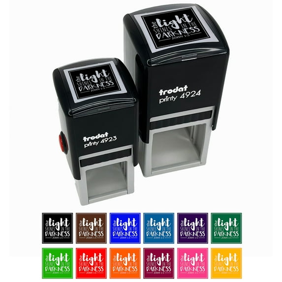 Inspirational The Light Shines in the Darkness Bible Verse Self-Inking Rubber Stamp Ink Stamper - Fuchsia Ink - Small 1 Inch