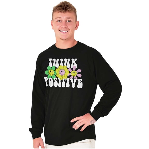 Inspirational Think Positive Saying Long Sleeve TShirt Men Women Brisco Brands X
