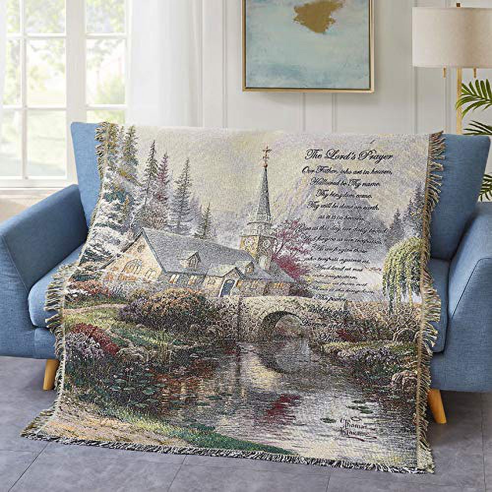 Inspirational Throw Blanket 50" X 60" Lord's Prayer Fringed Woven Throw