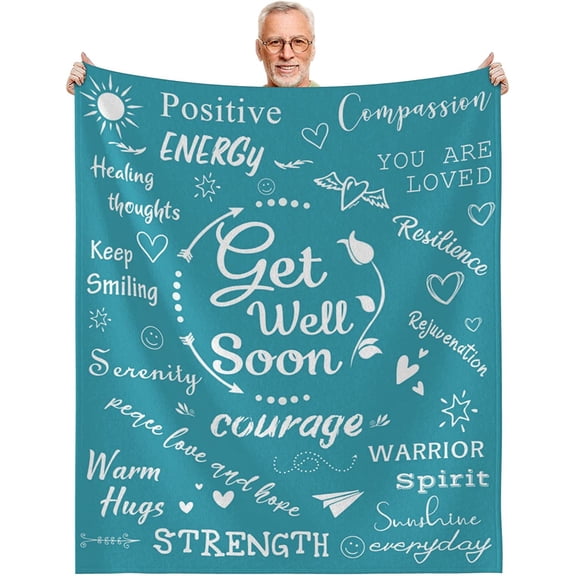 Inspirational Throw Blankets,Get Well Soon Gifts for Women,Super Soft Cozy Warm Hug Blanket,50x 60 Teal Compassion Blanket,Sympathy Blanket Gift,Get Well Soon Gifts for Men,Healing Blanket