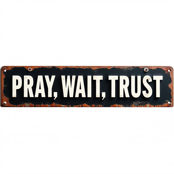 Inspirational Tin Sign 16x4 Inch Pray Wait Trust Design - Ideal for Bedroom, Office, Outdoor Faith Decor