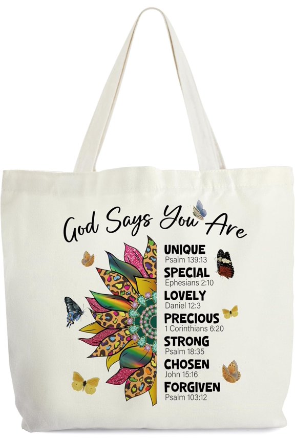 Inspirational Tote Bag For Women, God Says You Are Tote Bags, Sunflower Bag, Christian For Women , Verse Canvas Tote For Birthday Thanksgiving Christmas -86