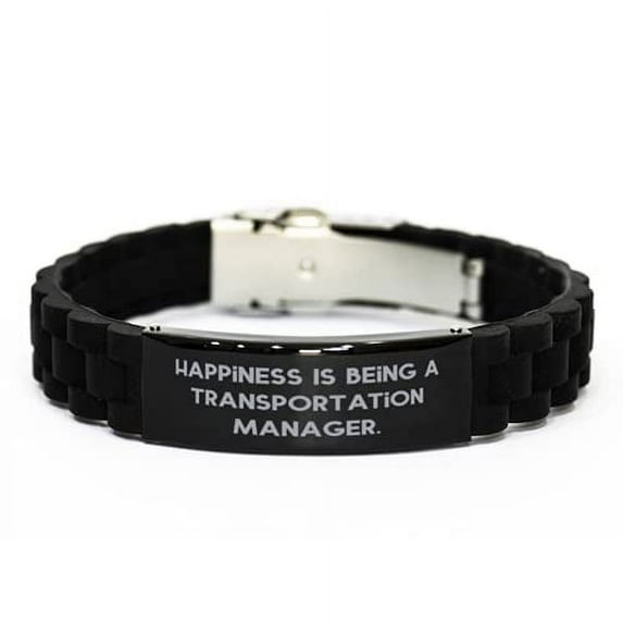 Inspirational Transportation Manager Gifts, Happiness is Being a, Sarcastic Black Glidelock Clasp Bracelet for Friends from Friends