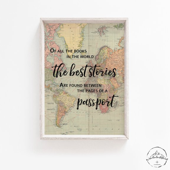 Inspirational Travel Quote Poster, World Map Wall Art, Poster Only