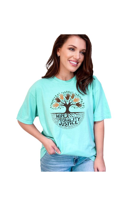 Inspirational Tree of Hope Equality Justice, Uplifting Message T-Shirt, Positive Change Shirt, Motivational Graphic Tee, Spread Love, Chalky Mint Comfort Colors T-Shirt, Small