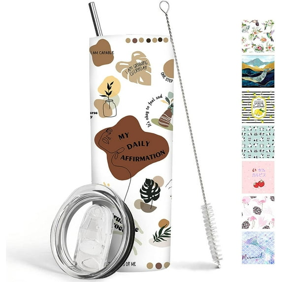 Inspirational Tumbler 20 oz Travel Coffee Mug Affirmation Skinny Tumblers with Lid and Straw Stainless Steel Insulated Coffee Cups Gift for Cheering Up