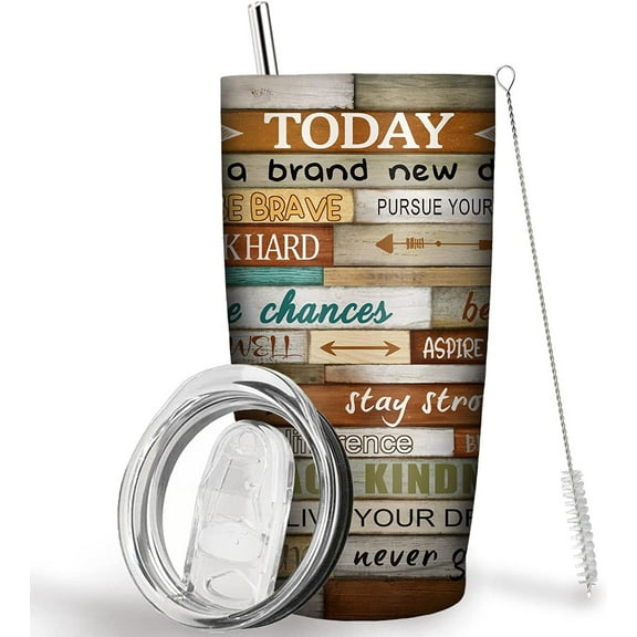 Inspirational Tumbler with Lid and Straw 20 oz Travel Encouragement Cup Stainless Steel Vacuum Insulated Coffee Mug Motivational Gift for Women and Men