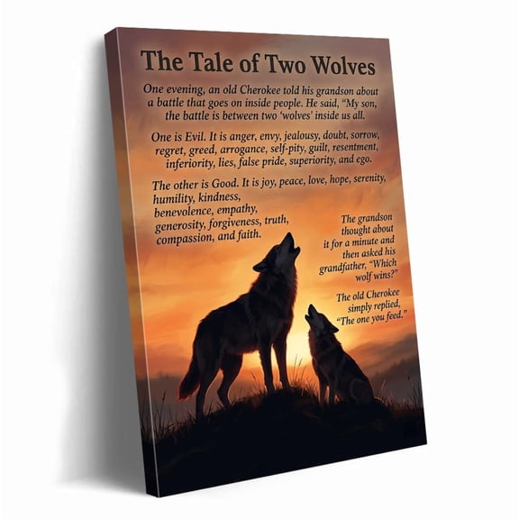 Inspirational Two Wolves Art Wall Art Motivational Positive Mindset Quote Cherokee Tale Picture Print Artwork, Unframed Paper Print