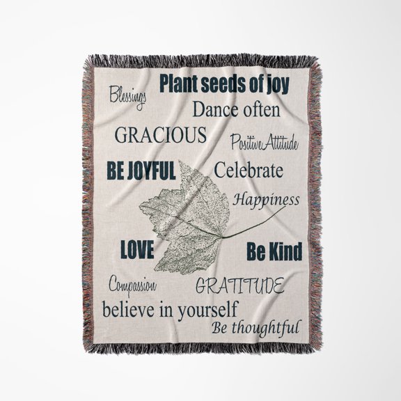 Inspirational Typography Word Art With Leaf, Woven Blanket