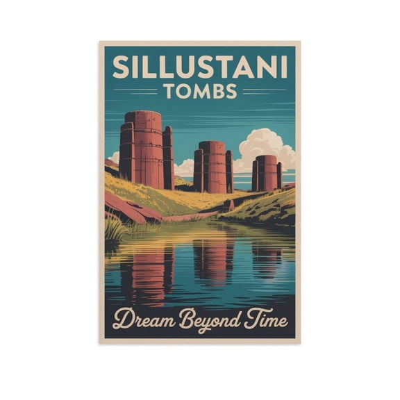 Inspirational Vintage Travel Sillustani Tombs Motivational Poster Wall Art for Yoga Studio Lounge Classroom Canvas Poster
