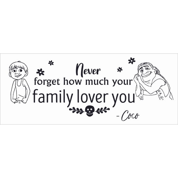 Inspirational Vinyl Coco Movie Quotes Wall Decal | DIY Stick And Peel Miguel And Abuelita Home Decor Removable Sticker Decoration Sticker 8" x 20" | Never Forget How Much Your Family Loves You