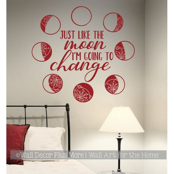 Inspirational Vinyl Wall Art Decal Moon Phases I'm Going To Change - Inspirational Quotes Wall Sticker - Classroom Fitness Wall Décor 23x22-Inch Red