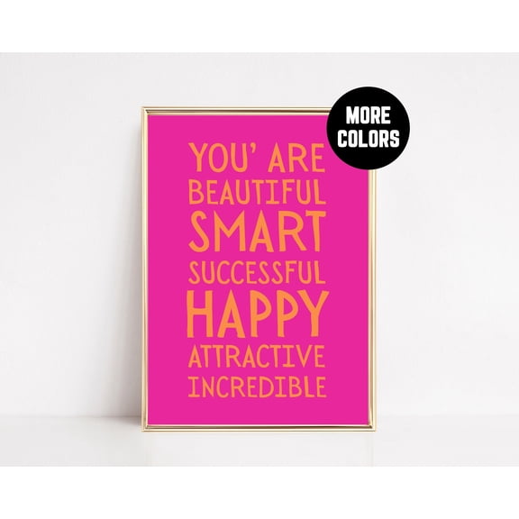 Inspirational Wall Art Affirmation Print Positive Quote Girly Typography Preppy Pink College Dorm Decor Poster