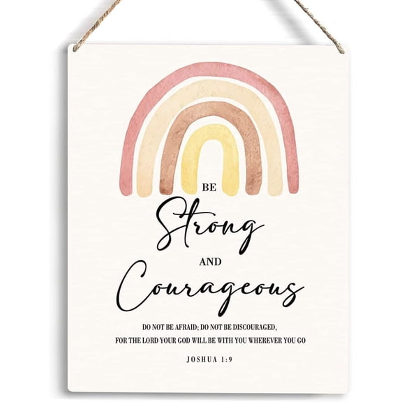 Inspirational Wall Art Be Strong And Courageous Do Not Be Afraid Or Discouraged Boho Rainbow Decor Wooden Hanging Sign Christian Religious Wall Decor Bible Verse Wall Art 8x10 Inch