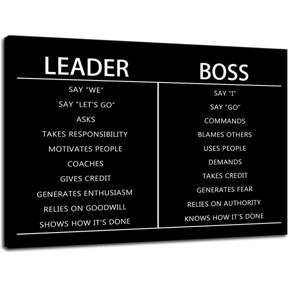 Inspirational Wall Art Boss Leader Difference Black Positive Canvas Poster Painting Prints Wall Pictures for Living Room Office Home Decor Framed Artwork [12''W x 18''H]