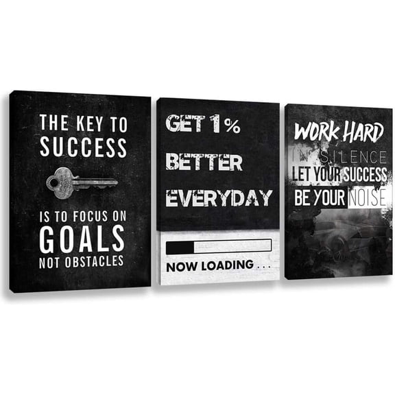 Inspirational Wall Art Canvas Hustle Poster Success Goal Artwork Entrepreneur Quote Painting Motivational Office Wall Decor Art for Bedroom Living Room Home Decoration Framed 12inch x16inch x3pcs