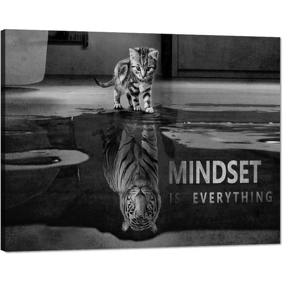 Inspirational Wall Art Cat Tiger Mindset Canvas Painting Motivational Posters Inspiring Entrepreneur Quotes Wall Decor HD Print Artwork Pictures for Office Bedroom Unframed Ready to Hang