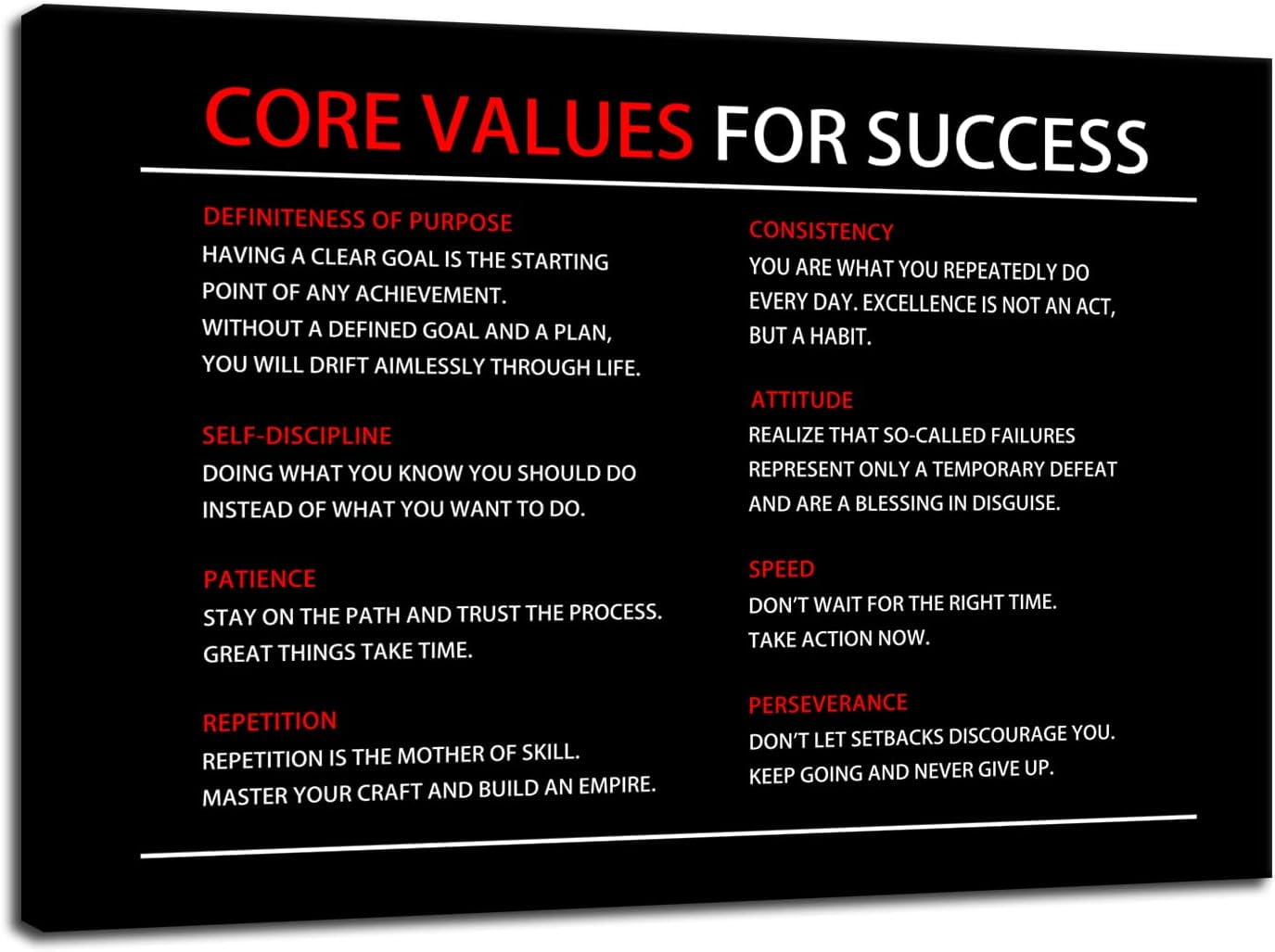 Inspirational Wall Art Core Values Quote Motivational Poster Inspiring