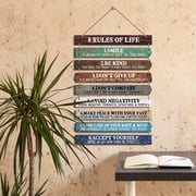T2BTHRS Motivational Wall Art 7 Rules of Life Sign 13 x 27 Inches Inspirational Wooden Hanging Wall Decor One Set of 8 Quotes Rustic Signs Christmas Gift for Bedroom Kitchen Bathroom