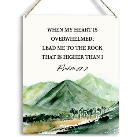 Inspirational Wall Art When My Heart Is Overwhelmed Lead Me To The Rock Wooden Hanging Sign Bible Verse Wall Art Religious Home Wall Decor for Living Room Office Home Decoration 8x10 Inch
