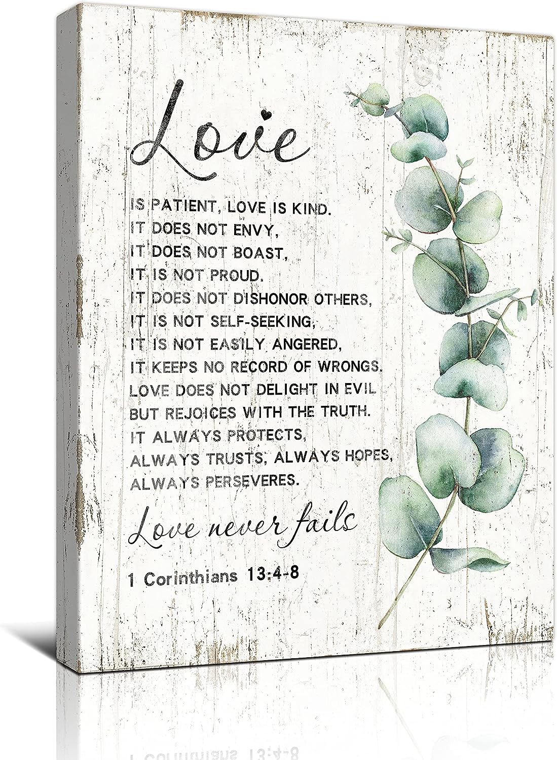 Targa In Legno Rustica 'Love Is Patient Love Is Kind' Con Cornice, 30x45 Cm, Artigianale Indiana, Regalo Arredamento