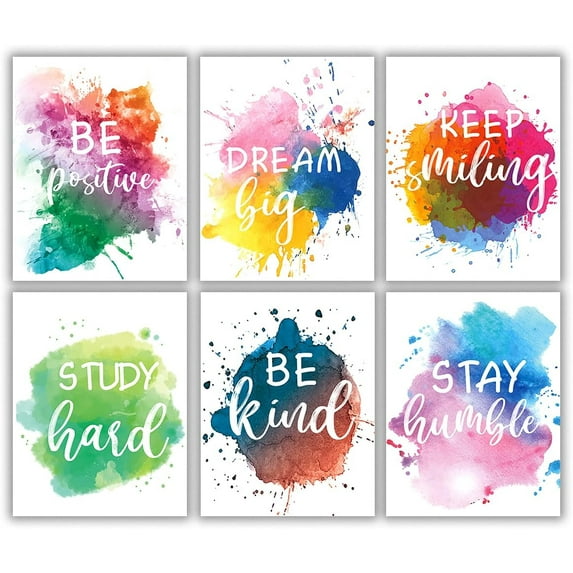 Inspirational Wall Art Motivational Art Prints and Quotes and Sayings Poster Girls Teens Bedroom Decor Sayings Positive Phrase Party Gift for Girls Kids Room Wall Art Decor 6 Pcs 8x 10in Unframed
