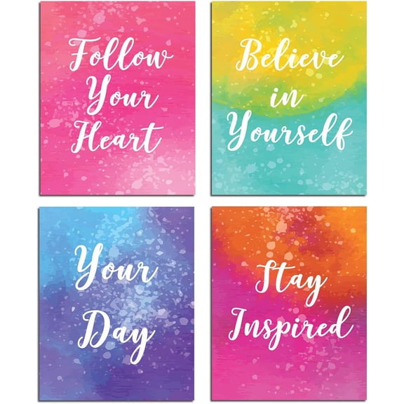 Inspirational Wall Art Motivational Painting- Quotes and Sayings Poster Home Office Decor Canvas Print Bedroom Living Room Decoration Kids Teens Positive Pictures Modern Artwork Set of 4 Unframed