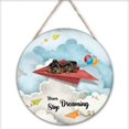 thumbnail image 1 of Inspirational Wall Art -Never Stop Dreaming,Puppy Dachshund Dog Shabby Chic Round Sign for Kid's Bedroom Classroom Nursery 12x12 Inches Wooden Door Hanger, 1 of 6