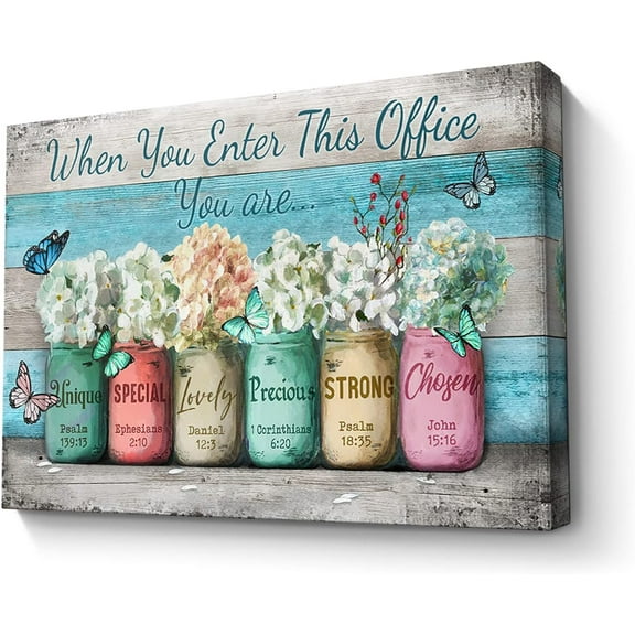 Inspirational Wall Art for Office Canvas Print Wall Decor, When You Enter This Office Painting, Marson Jars With Butterflies Picture Framed Modern Artwork for Office Home Decor 12x16 In