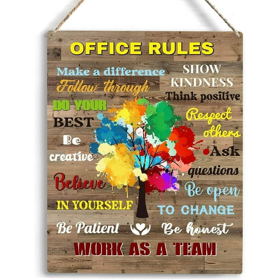 Inspirational Wall Art Office Decor Wooden Hanging Sign 8x10 Inch Office Rules Work As A Team Wall Art Motivational Quotes Wall Decor for Bedroom Bathroom Office Decorations