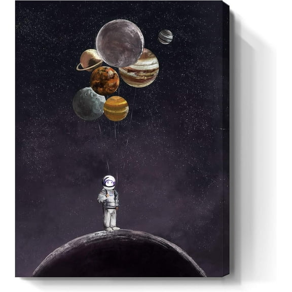 Inspirational Wall Art for Office Outer Space Decor Motivational Canvas Print Astronaut Holding Planet Creative Picture Framed Artwork for Bathroom Bedroom Kids Girls Boys Childrens Room 12x16inch