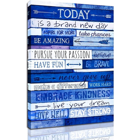 Inspirational Wall-Art - Positive Quotes Office Wall Decor - Blue Motivational Wall Art - Framed Canvas Wall Art For Bathrooms Size 12x16 Inches